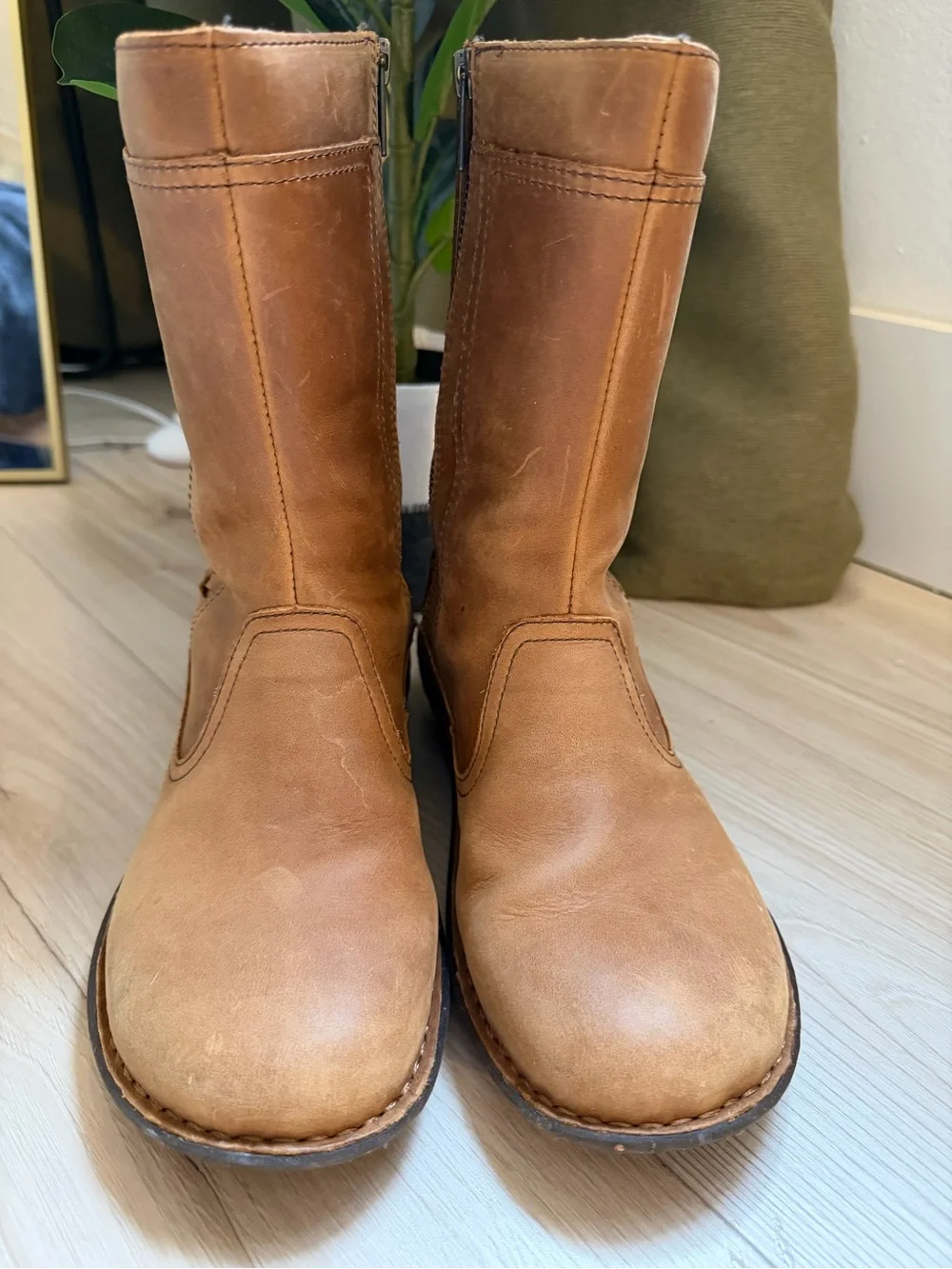 UGG Women's Tan Leather Mid-Calf Winter Boots